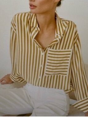 AYR yellow and white button down shirt